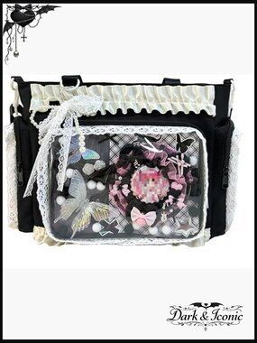 Lace Ita Bag with Clear Display Window, Crossbody Purse for Pin Badges